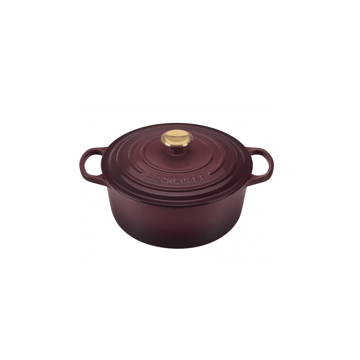 Le Creuset Signature Fig Cast Iron 16cm Round Casserole With Gold Knob (Black Interior)