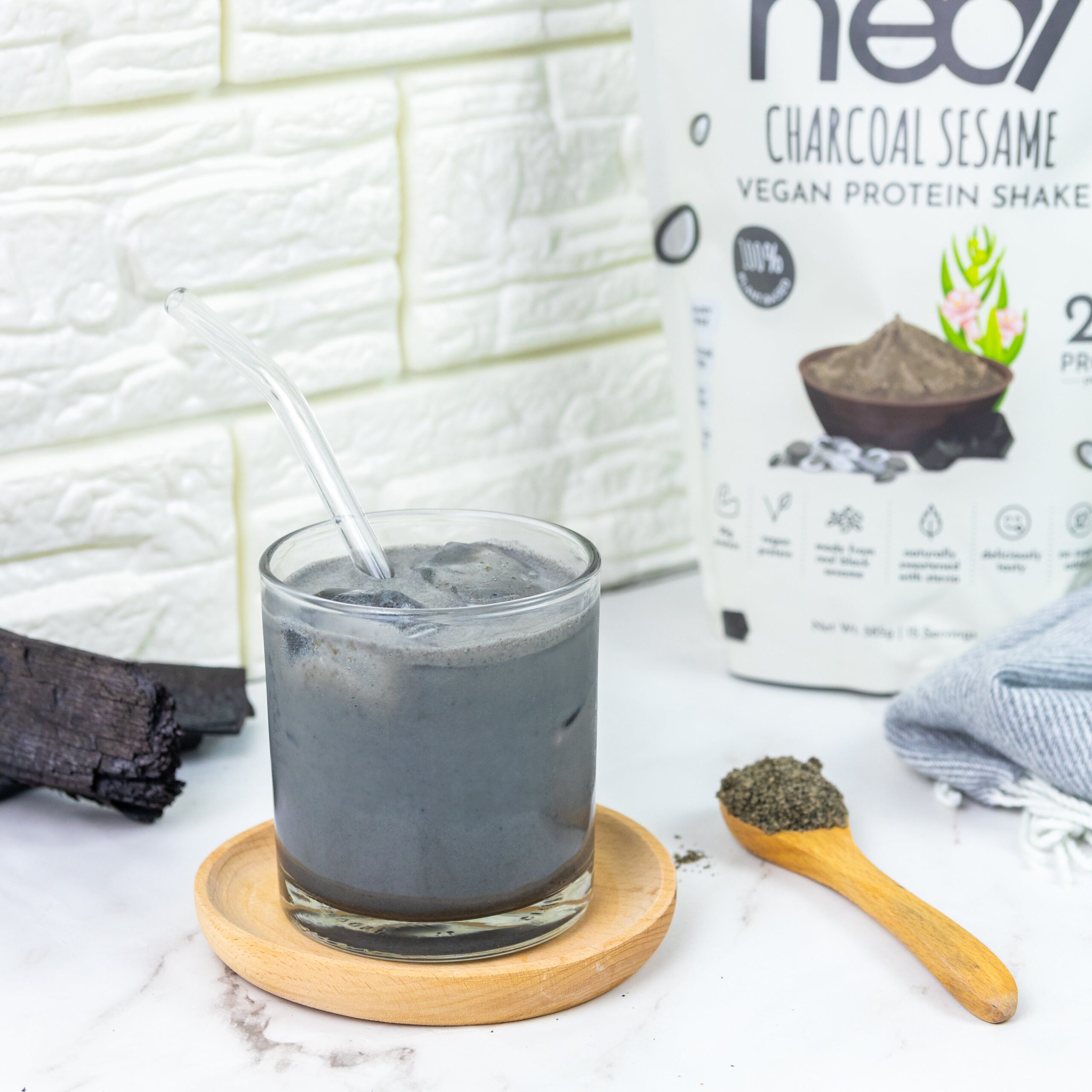 Heal Charcoal Sesame Vegan Pea Protein Shake Powder Sachet Bundle (16 Sachets) - Image 3