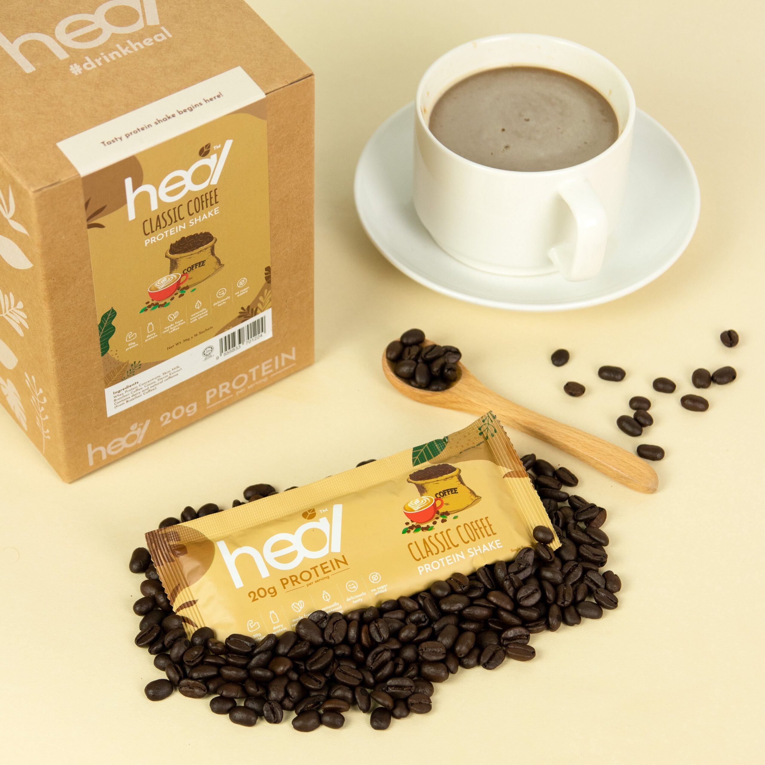 Heal Classic Coffee Dairy Whey Protein Shake Powder Sachet Bundle (16 Sachets) - Image 3