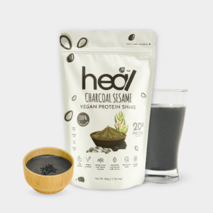 Heal Charcoal Sesame Vegan Pea Protein Shake Plant Based Powder Suitable for Muscle Gain Diet (15 Servings/Pack)