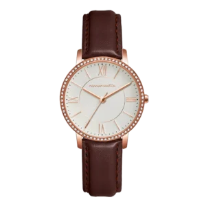 Hannah Martin Crystal Roman Marker Rose Gold with Brown Strap