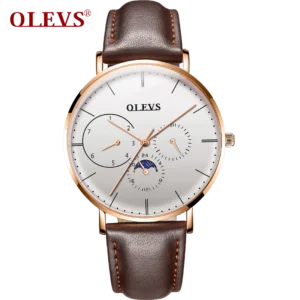 Olevs Astronaut Leather Quartz Watch - Brown