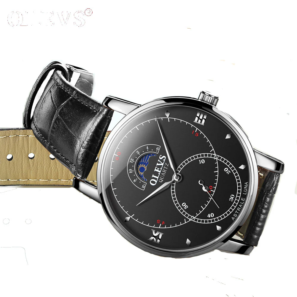 Olevs Tracker Men Leather Quartz Watch - Image 3