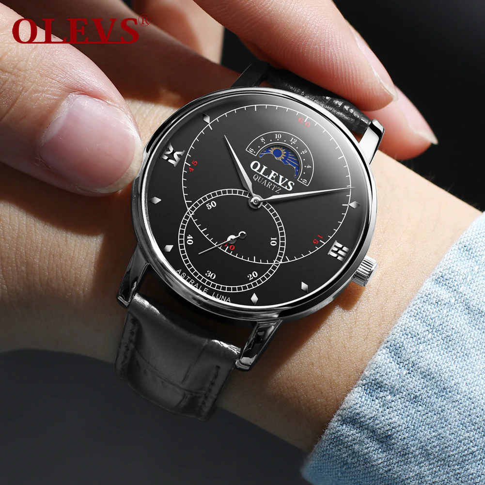 Olevs Tracker Men Leather Quartz Watch - Image 2