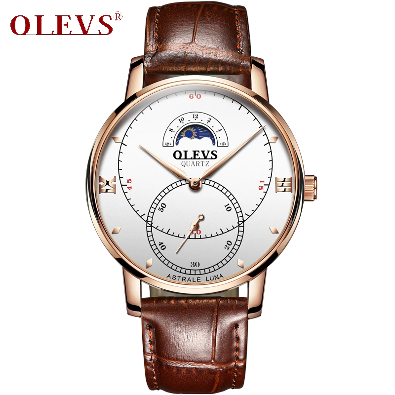 Olevs Tracker Men Leather Quartz Watch