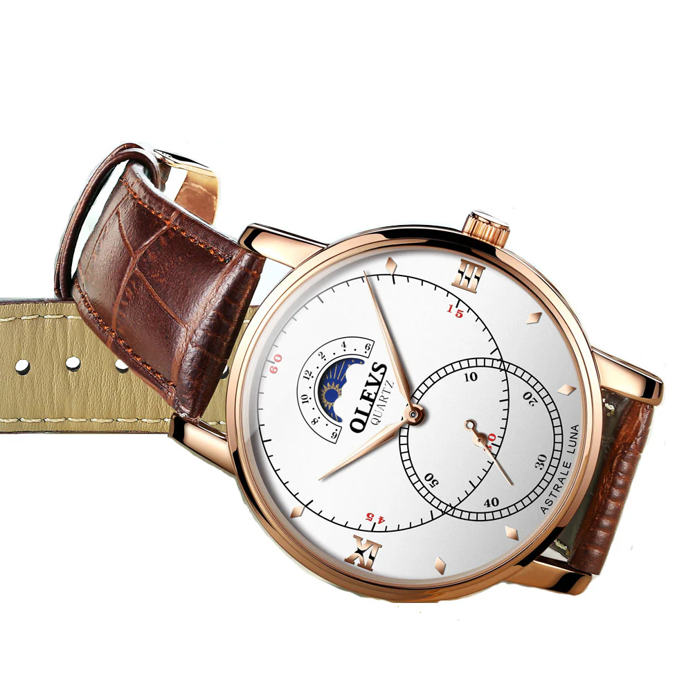 Olevs Tracker Men Leather Quartz Watch - Image 3
