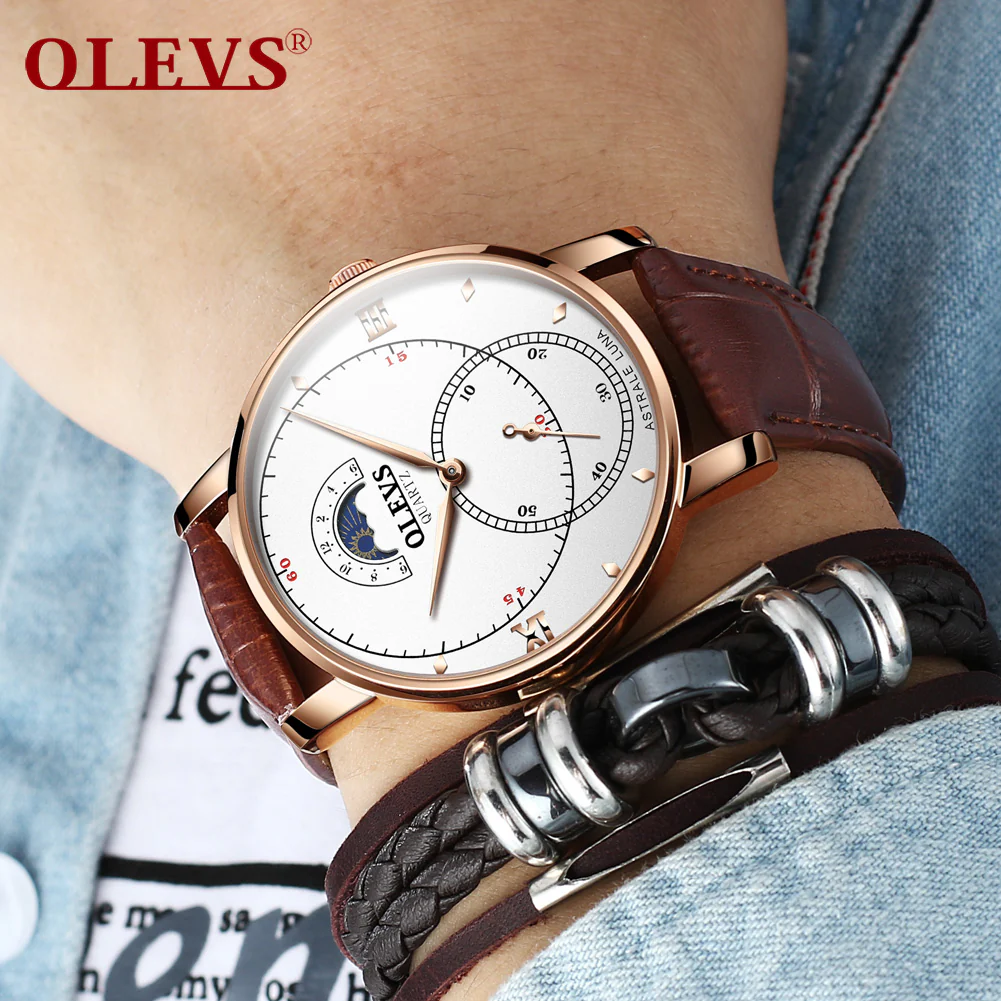 Olevs Tracker Men Leather Quartz Watch - Image 2