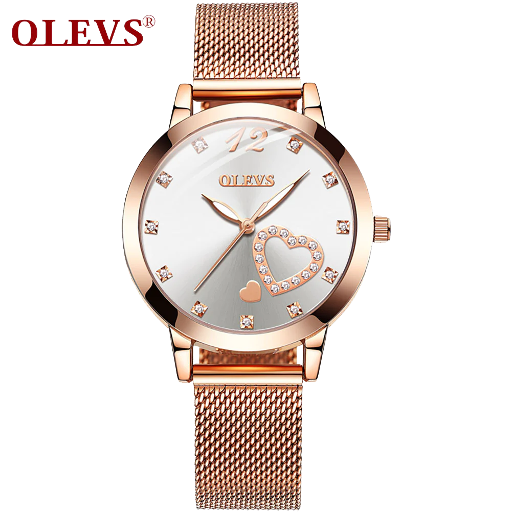 Olevs Lovely Crystal Women Stainless Quartz Watch - White