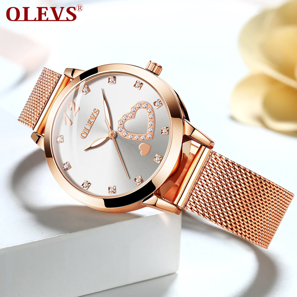 Olevs Lovely Crystal Women Stainless Quartz Watch - White - Imej 3