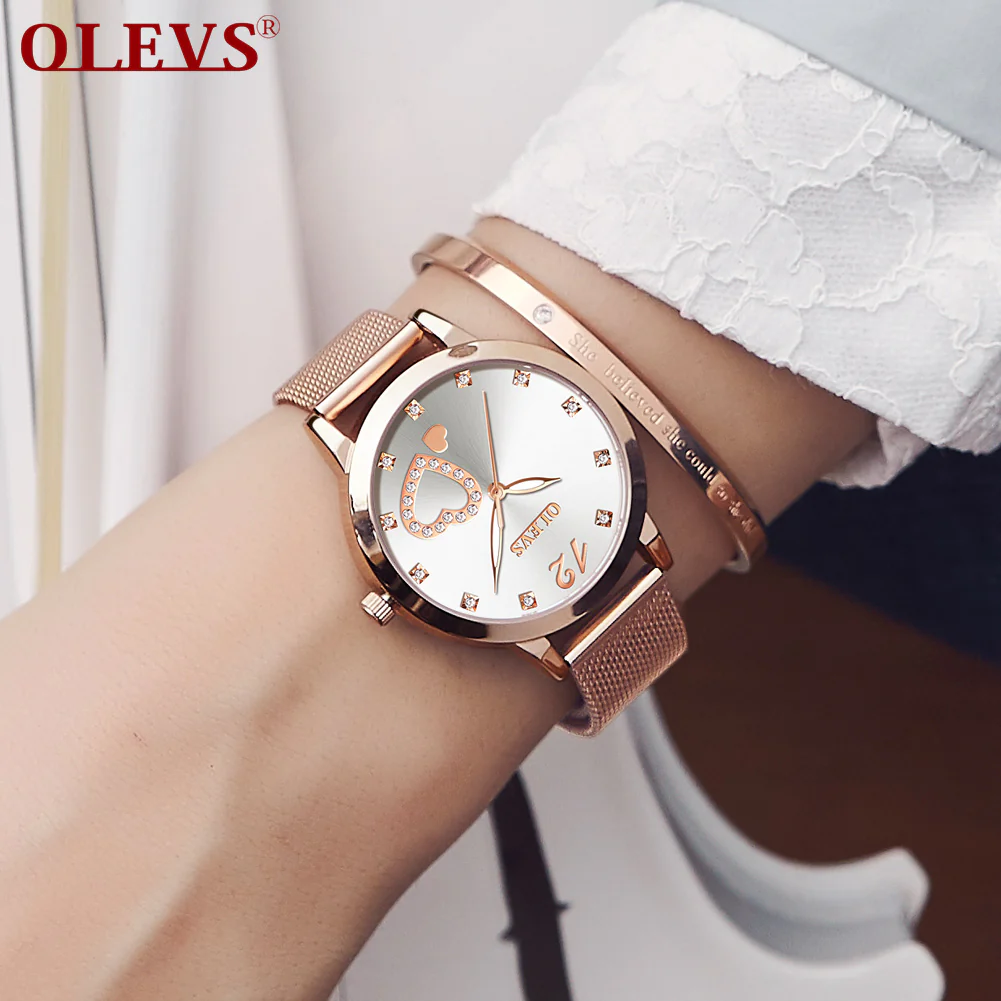 Olevs Lovely Crystal Women Stainless Quartz Watch - White - Imej 2