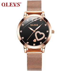 Olevs Lovely Crystal Women Stainless Quartz Watch - Black