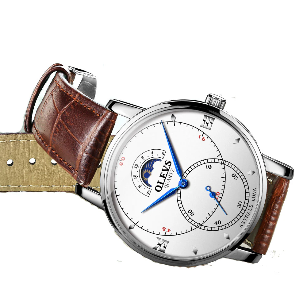 Olevs Tracker Men Leather Quartz Watch - Image 3