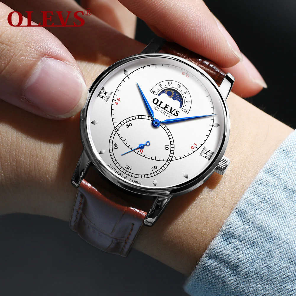 Olevs Tracker Men Leather Quartz Watch - Image 2