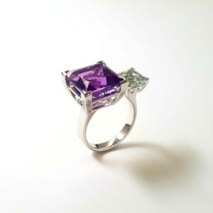 Amethyst & Green Amethyst Ring in 375 white gold