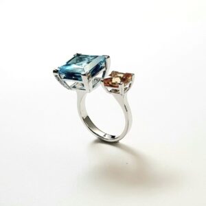 Blue Topaz & Citrine Ring in 375 White gold