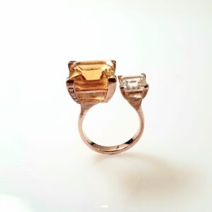 Citrine & Green Amethyst Ring in 375 Rose gold