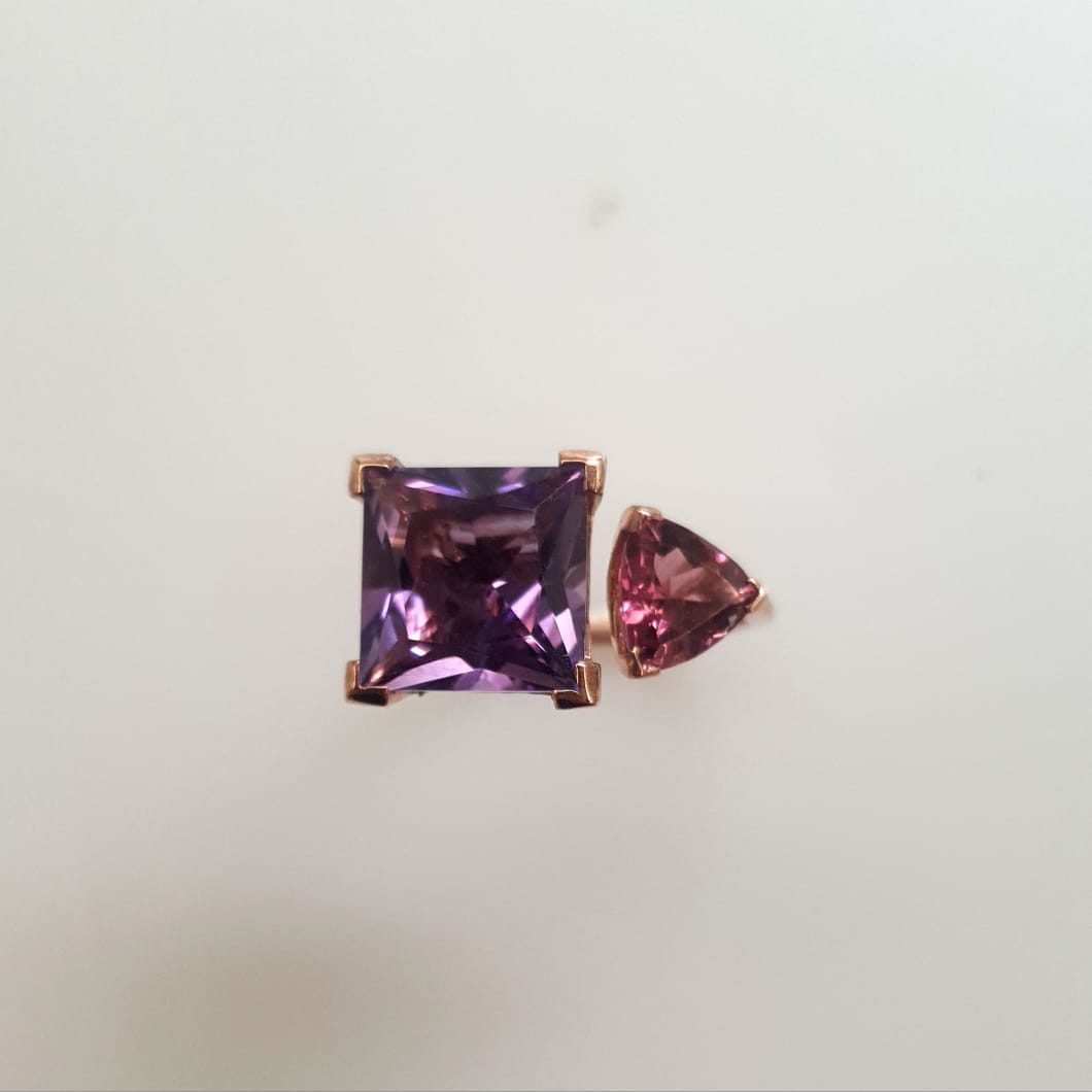 Amethyst & Tourmaline Ring in 375 Rose gold - Image 3