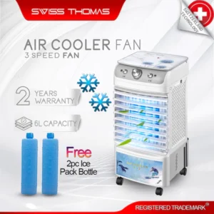 Swiss Thomas Air Cooler Fan Free Ice Pack Bottle 6L Capacity 3 Speed Fan Swing