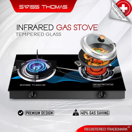 SwissThomas Tempered Glass Infrared Burner Gas Stove Cooktop LPG