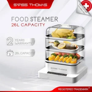 Swiss Thomas Electric Food Steamer 3 Tier Transparent Cover Digital (26L)