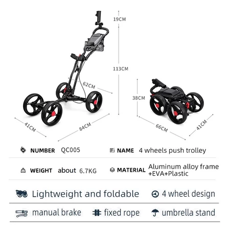 PGM multipurpose four wheel golf push cart foldable trolley - Image 2