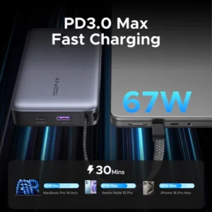 UGREEN Built in USB C Cable 3 Ports Fast Charging Power Bank