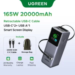 UGREEN 165W 2C1A with 65cm Retractable USB-C Cable Power Bank