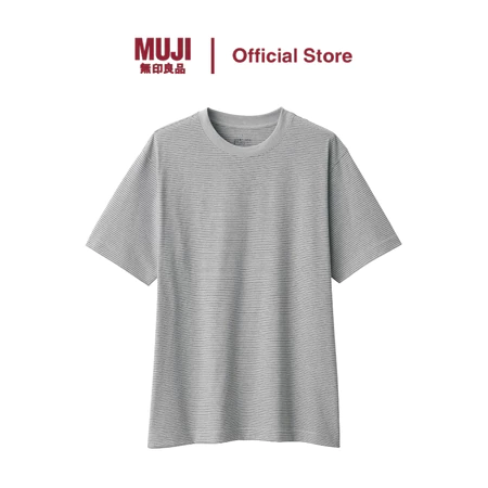 MUJI Mens Jersey Striped Crew Neck Short Sleeve T-Shirt - Image 2