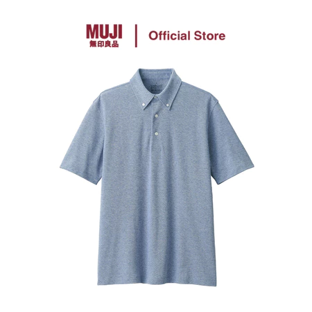 MUJI Men Cool Touch Pique Button Down Short Sleeve Polo Shirt - Image 2