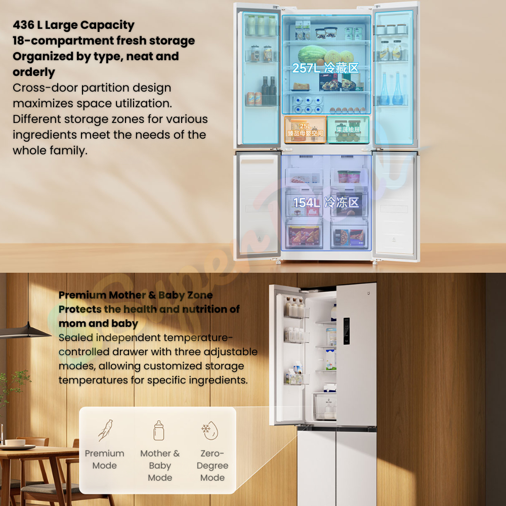 (Pre-order)Xiaomi Mijia Refrigerator 436L with Partitioned Fresh Storage 360° Air-Cooling Circulation BCD-436WMBI - Image 8