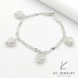 S925 Silver 4 Hollow Love Wavy Bracelet/Gelang Rantai Tangan Perak Original