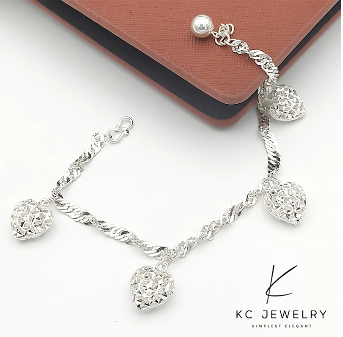 S925 Silver 4 Hollow Love Wavy Bracelet/Gelang Rantai Tangan Perak Original - Image 2