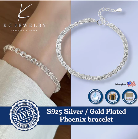 KC Jewelry S925 Silver WhiteGold & Gold Plated Phoenix Bracelet/Gelang Rantai Tangan 925
