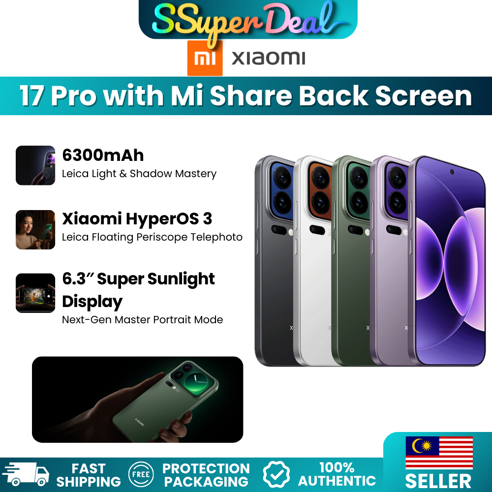 (Pre-order)Xiaomi 17 Pro with Mi Share Back Screen 6300mAh 6.3″ Super Sunlight Display Leica Floating Periscope Telephoto(White 12 + 512GB)