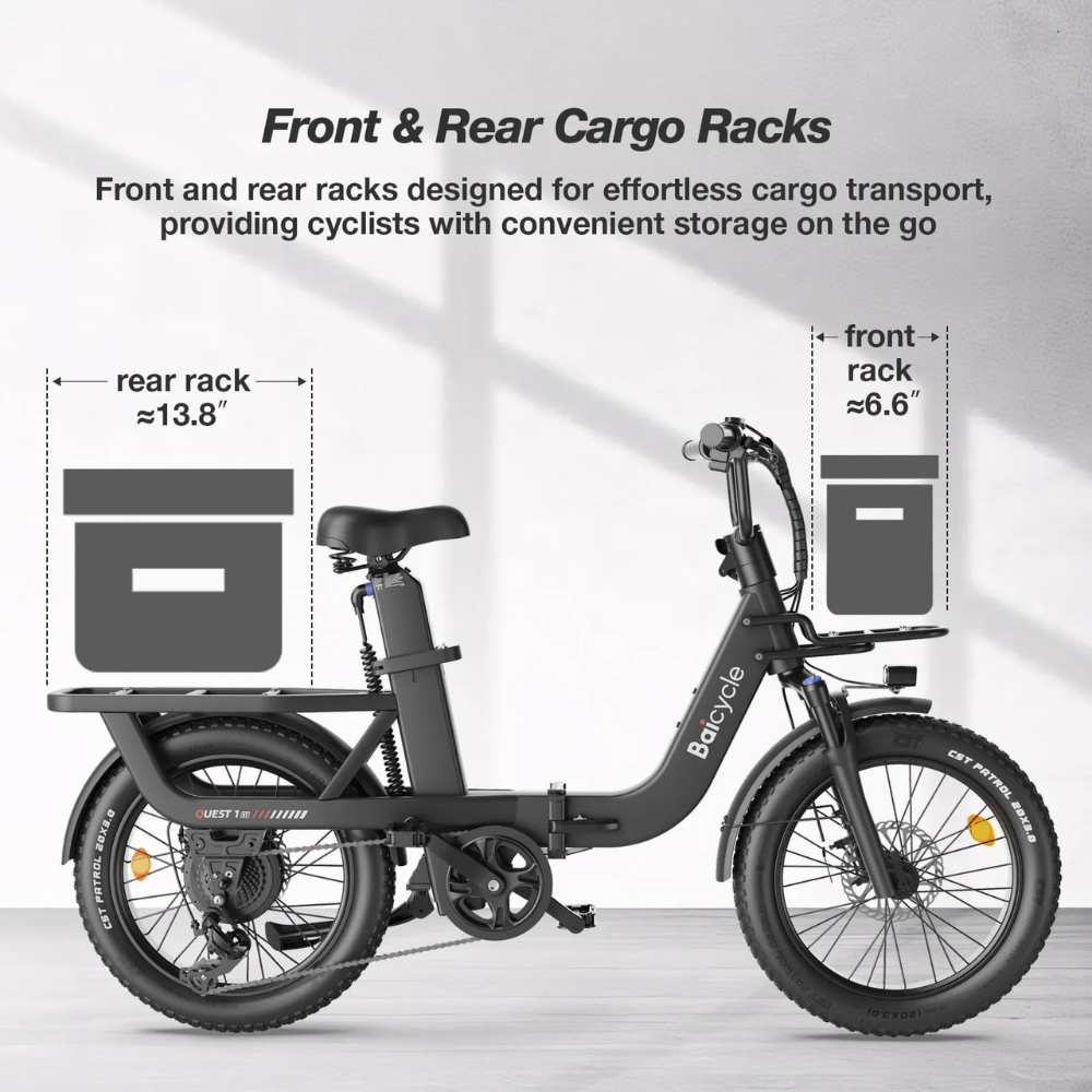 Baicycle A02 Electric Bikes for Adults with 1500W Peak Motor 20" Fat Tire E Bike with 28 MPH 90 Miles Max Range 48V(Black) - Image 8
