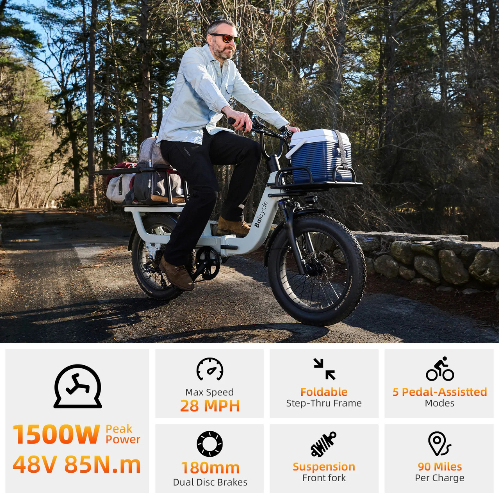 Baicycle A02 Electric Bikes for Adults with 1500W Peak Motor 20" Fat Tire E Bike with 28 MPH 90 Miles Max Range 48V(Black) - Image 4