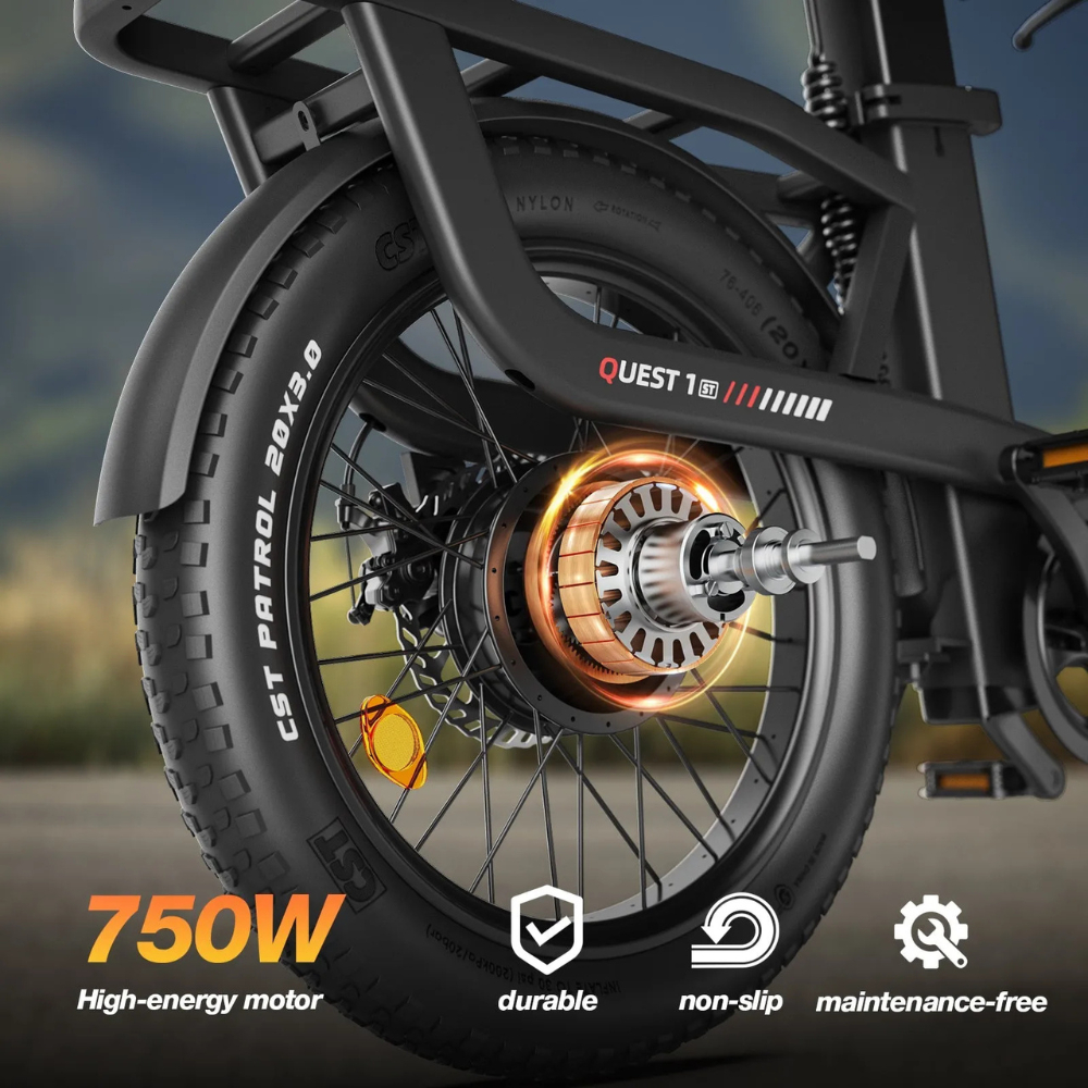 Baicycle A02 Electric Bikes for Adults with 1500W Peak Motor 20" Fat Tire E Bike with 28 MPH 90 Miles Max Range 48V(Black) - Image 9