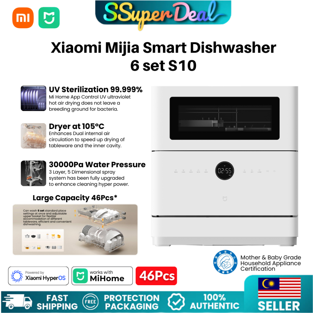Xiaomi Mijia Smart Dishwasher Machine 6 set S10 Antibacterial Washing UV Sterilization 99.9% Hot Drying