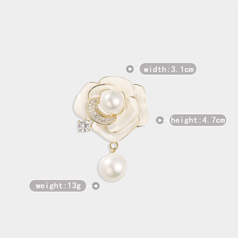 Pin bros aksesori mewah — bunga dada mutiara kerang berhiaskan zirkon dengan titisan enamel - Image 5