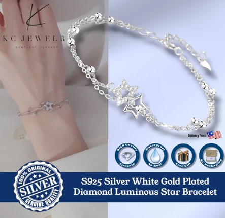 KC Jewelry S925 Silver - White Gold Plated Diamond Luminous Star Bracelet
