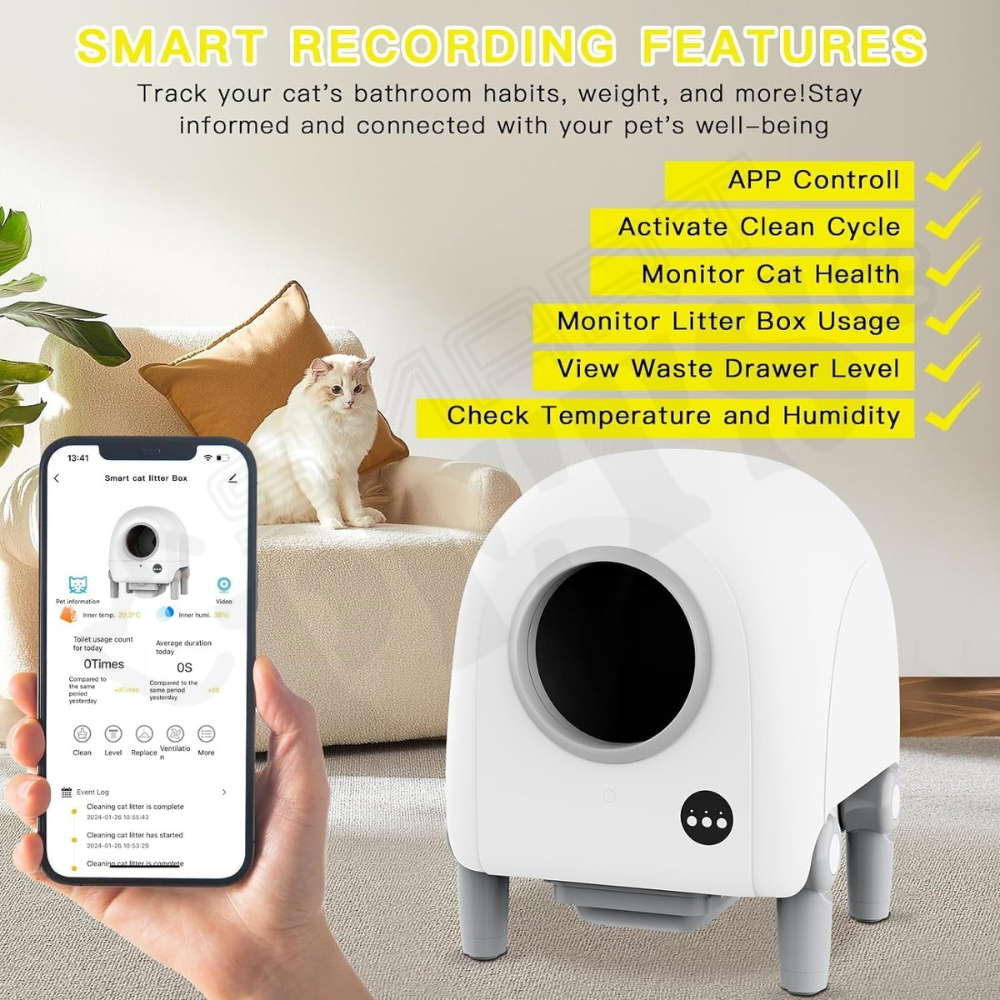 Meow Max Cat Litter 68L Self-Cleaning Cat Litter Box with Camera-Video Monitoring&Weight Tracking-App (White) - Image 3