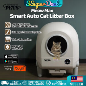Meow Max Cat Litter 68L Self-Cleaning Cat Litter Box with Camera-Video Monitoring&Weight Tracking-App (White)