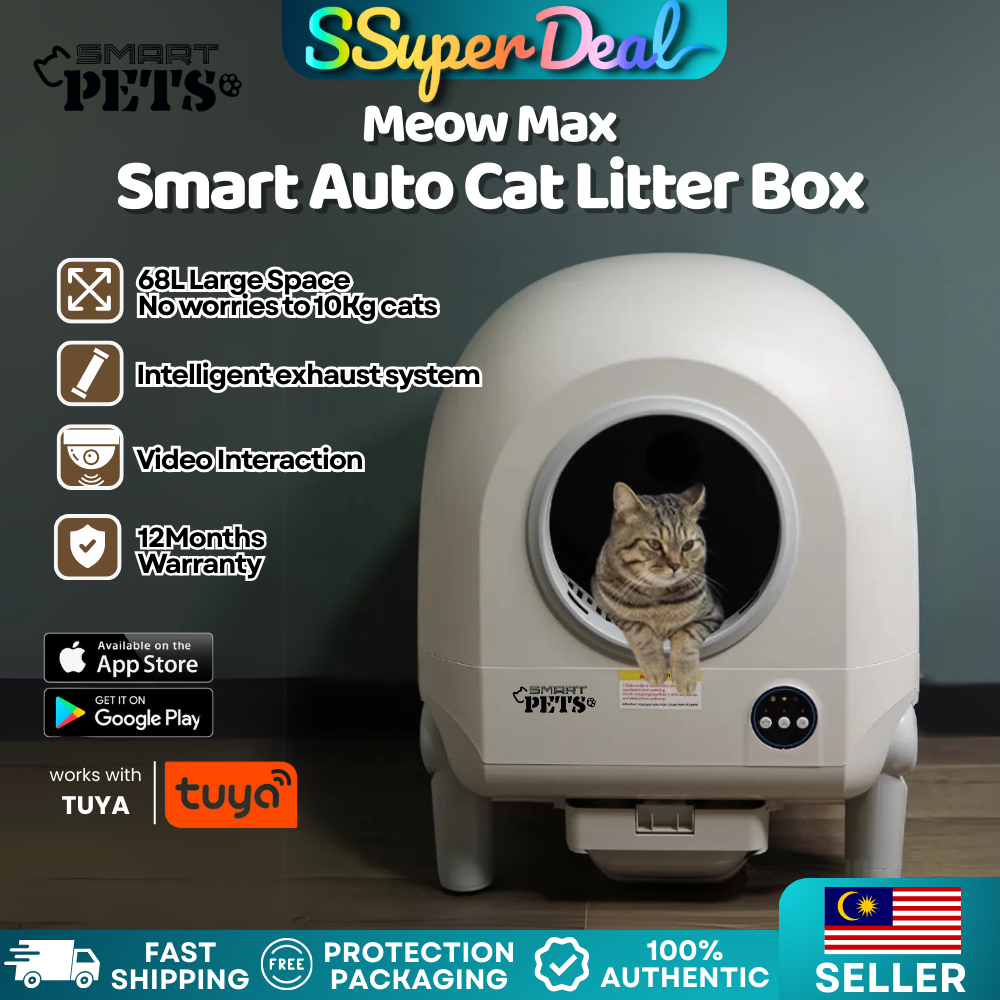 Meow Max Cat Litter 68L Self-Cleaning Cat Litter Box with Camera-Video Monitoring&Weight Tracking-App (White)