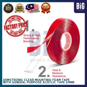 ARMSTRONG CLEAR MOUNTING FOAM TAPE WITH GENERAL PURPOSE ACRYLIC TAPE 24MM