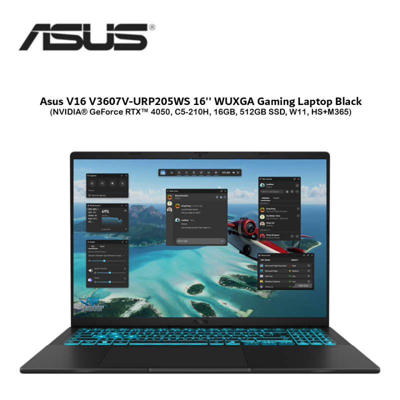 Asus V16 V3607V-URP205WS 16'' WUXGA Gaming Laptop Black ( NVIDIA® GeForce RTX™ 4050, C5-210H, 16GB, 512GB SSD, W11, HS+M365 )
