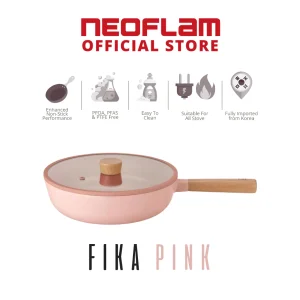 NEOFLAM FIKA PINK Non-stick Ceramic Coating 26cm Wok with Glass Lid