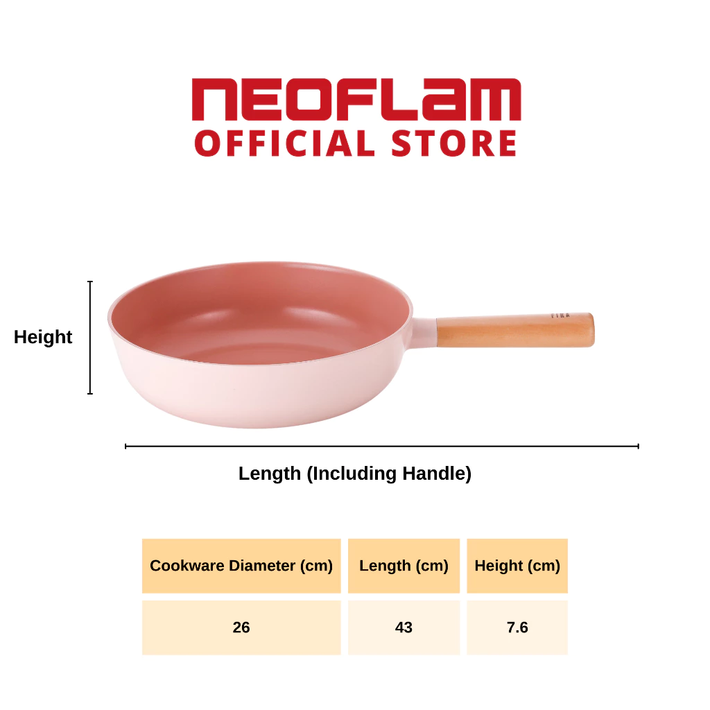 NEOFLAM FIKA PINK Non-stick Ceramic Coating 26cm Wok with Glass Lid - Image 2