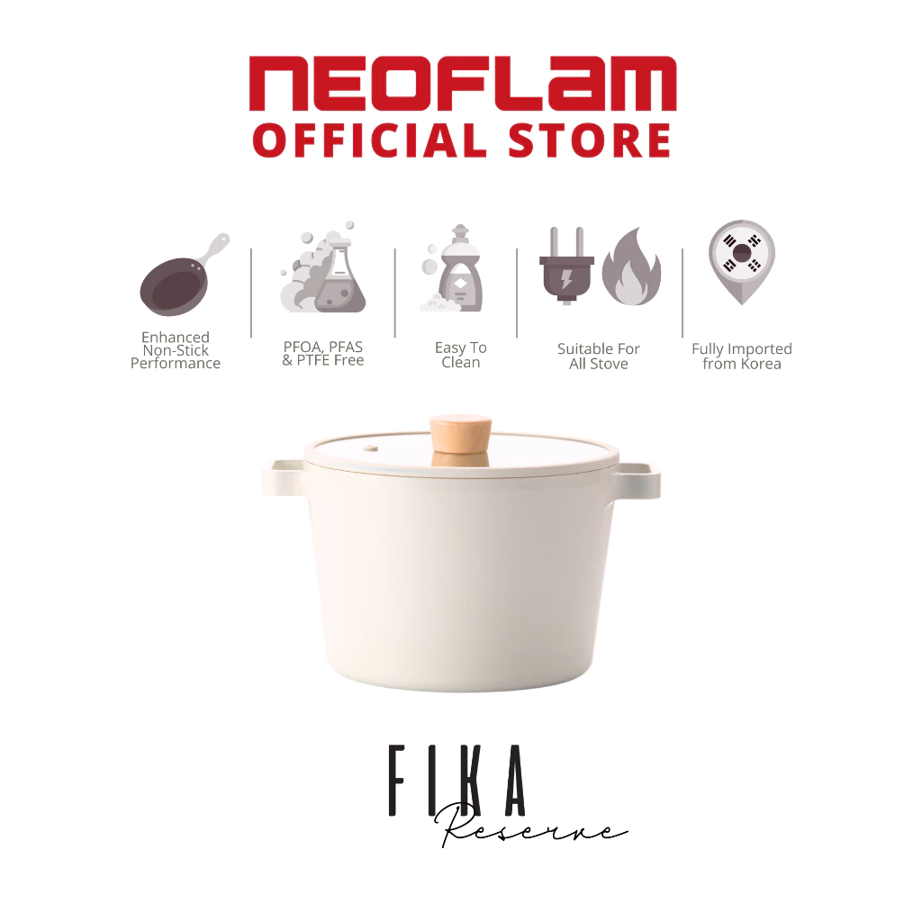 NEOFLAM FIKA RESERVE Healthy Ceramic Coating 22cm Deep Casserole with Glass Lid