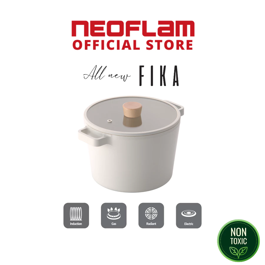 NEOFLAM FIKA RESERVE Healthy Ceramic Coating 22cm Deep Casserole with Glass Lid - Image 2