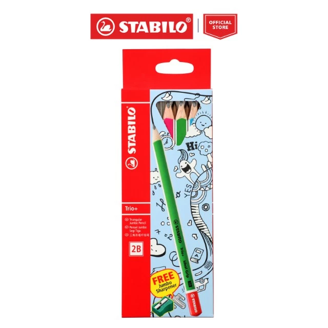 Graphite Pencil - STABILO Trio+ Jumbo 2B Writing Pencil 3pcs Free Eraser & Sharpener or Box of 6pcs Stationery Set